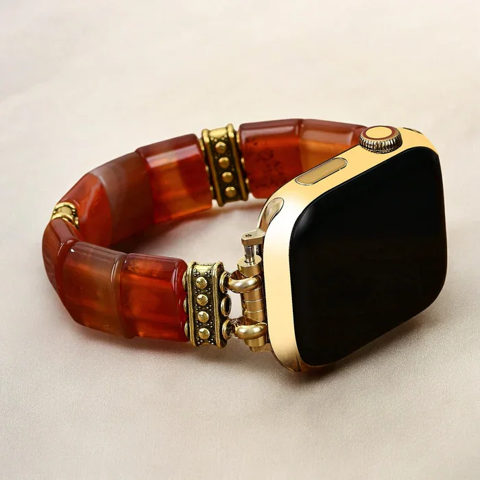 serene flame agate stretch apple watch strap.webp