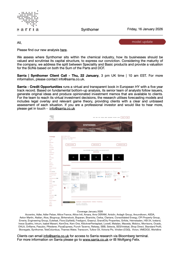 Synthomer Credit Research, Analysis, Capital Structure