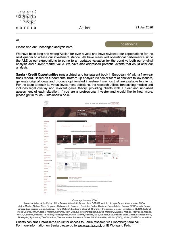 Atalian Credit Research, Analysis, Capital Structure