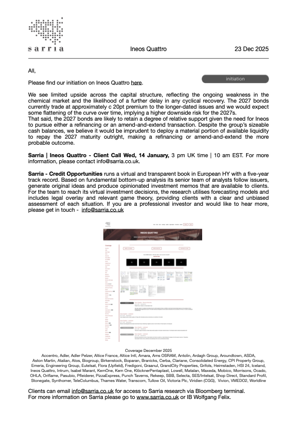 Ineos Quattro Credit Research, Analysis, Capital Structure