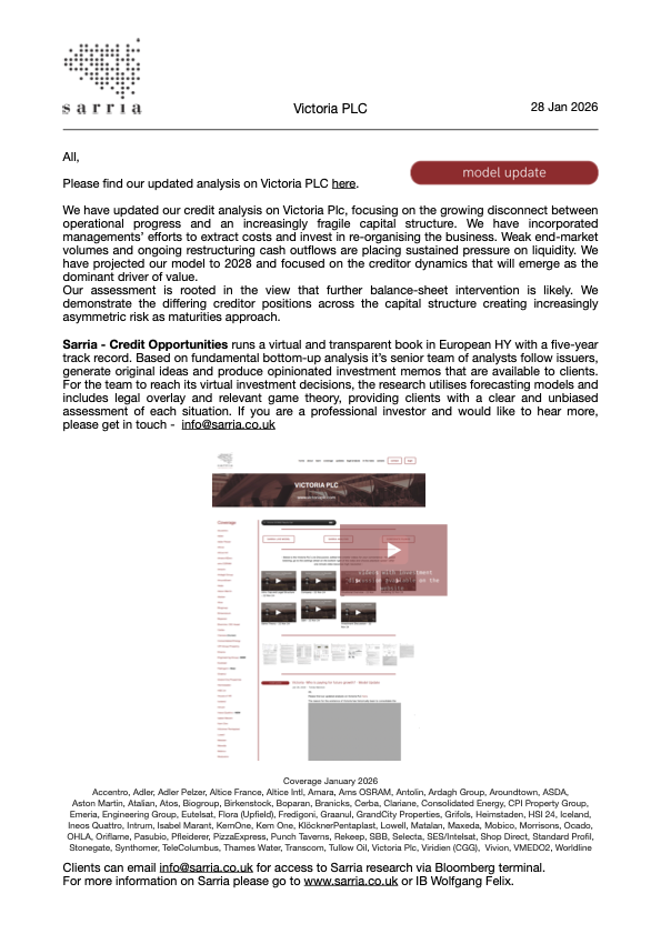 Victoria PLC Credit Research, Analysis, Capital Structure