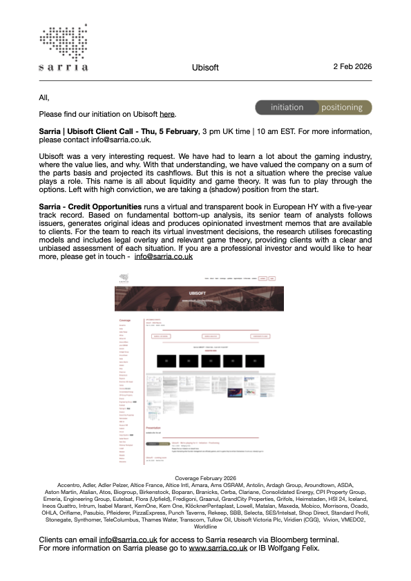 Ubisoft Credit Research, Analysis, Capital Structure