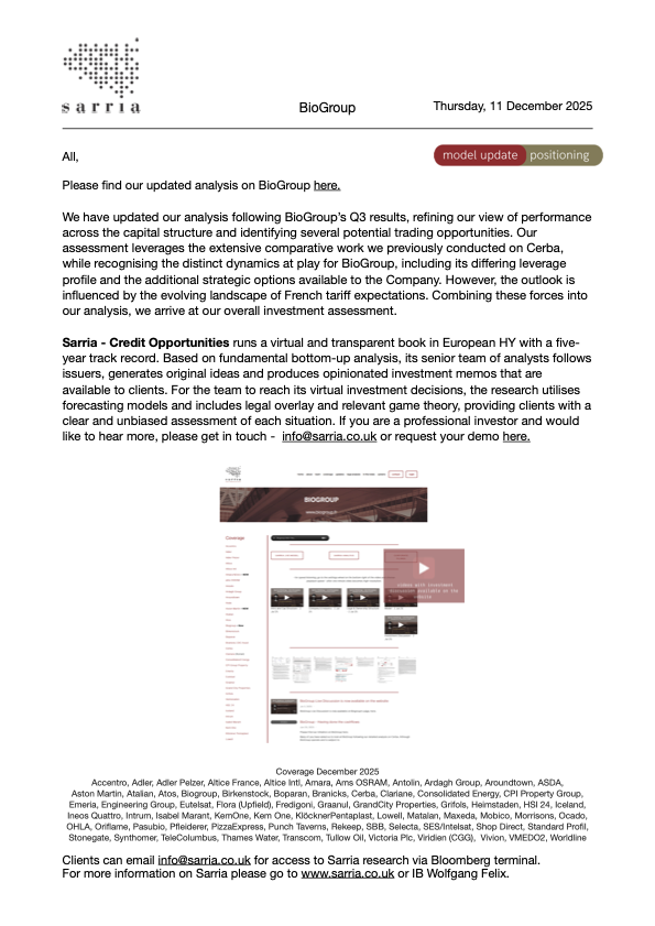 Biogroup Credit Research, Analysis, Capital Structure
