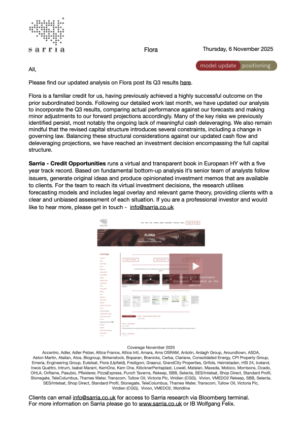 Flora Upfield Credit Research, Analysis, Capital Structure