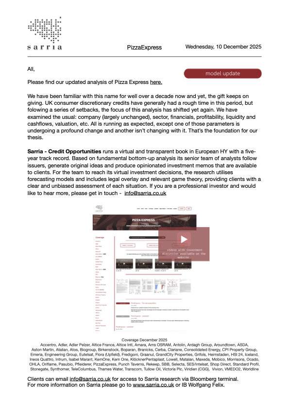 PizzaExpress Credit Research, Analysis, Capital Structure
