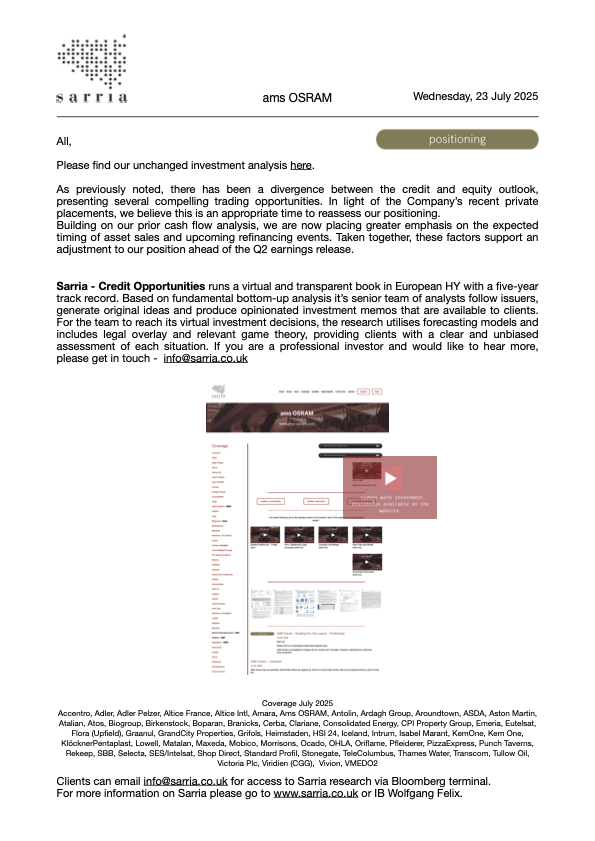 AMS Osram Credit Research, Analysis, Capital Structure