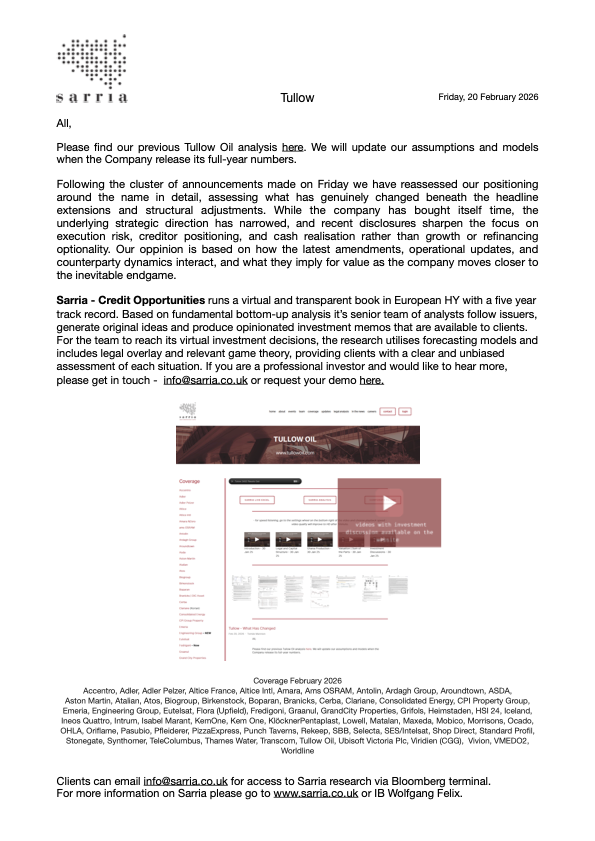 Tullow Credit Research Analysis, Capital Structure.