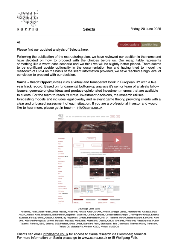 Selecta Credit Research, Analysis, Capital Structure