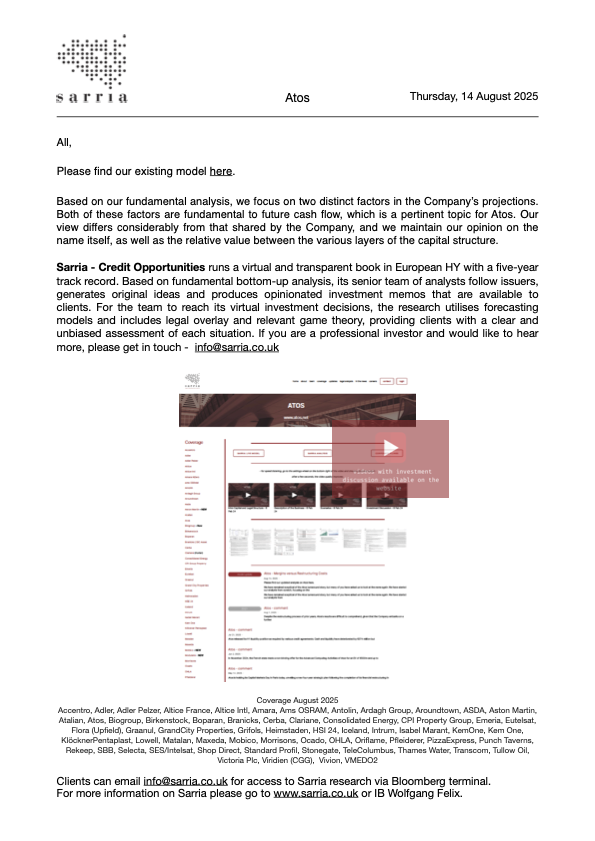 Atos Credit Research, Analysis, Capital Structure