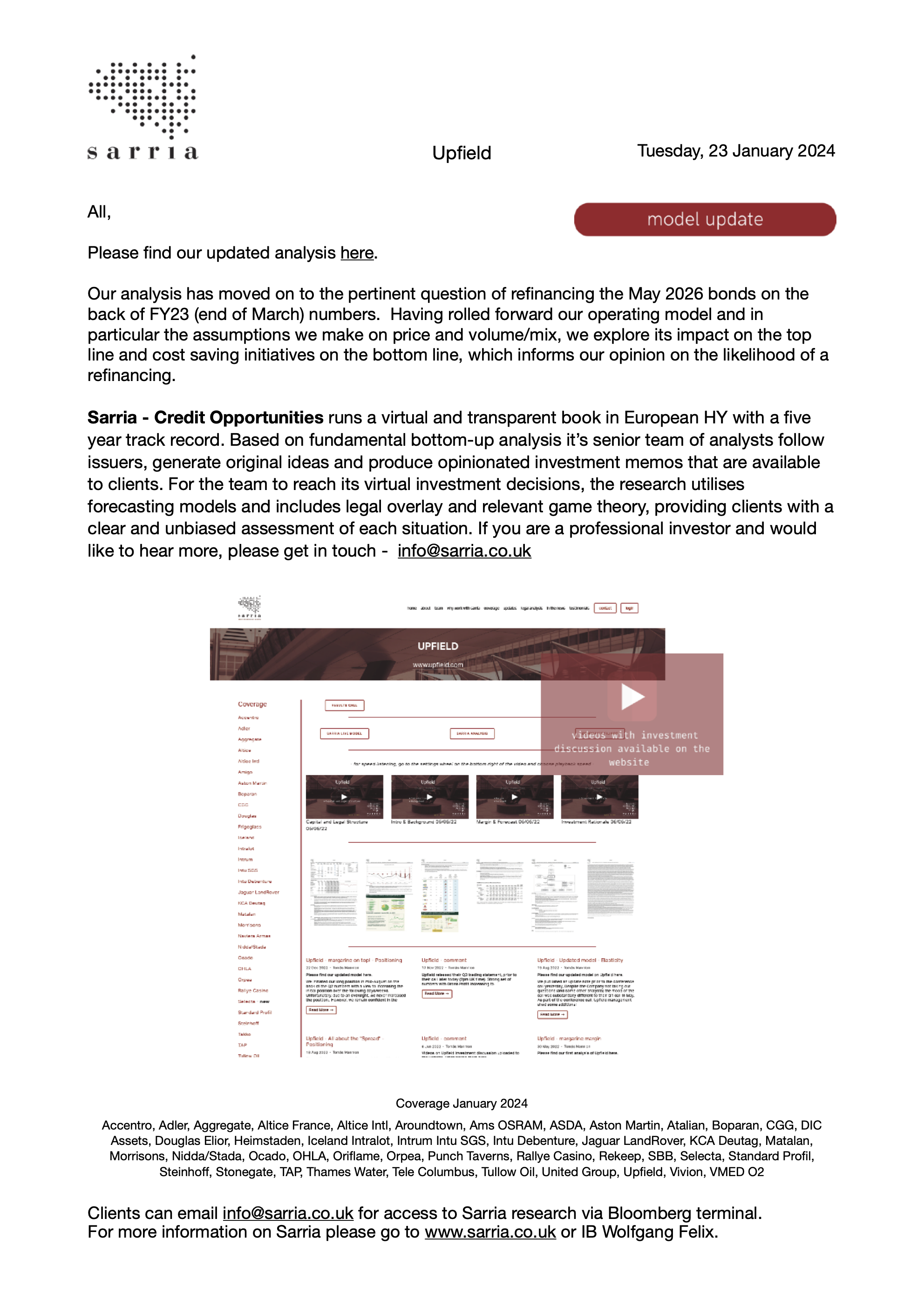 Upfield Credit Research, Analysis, Capital Structure