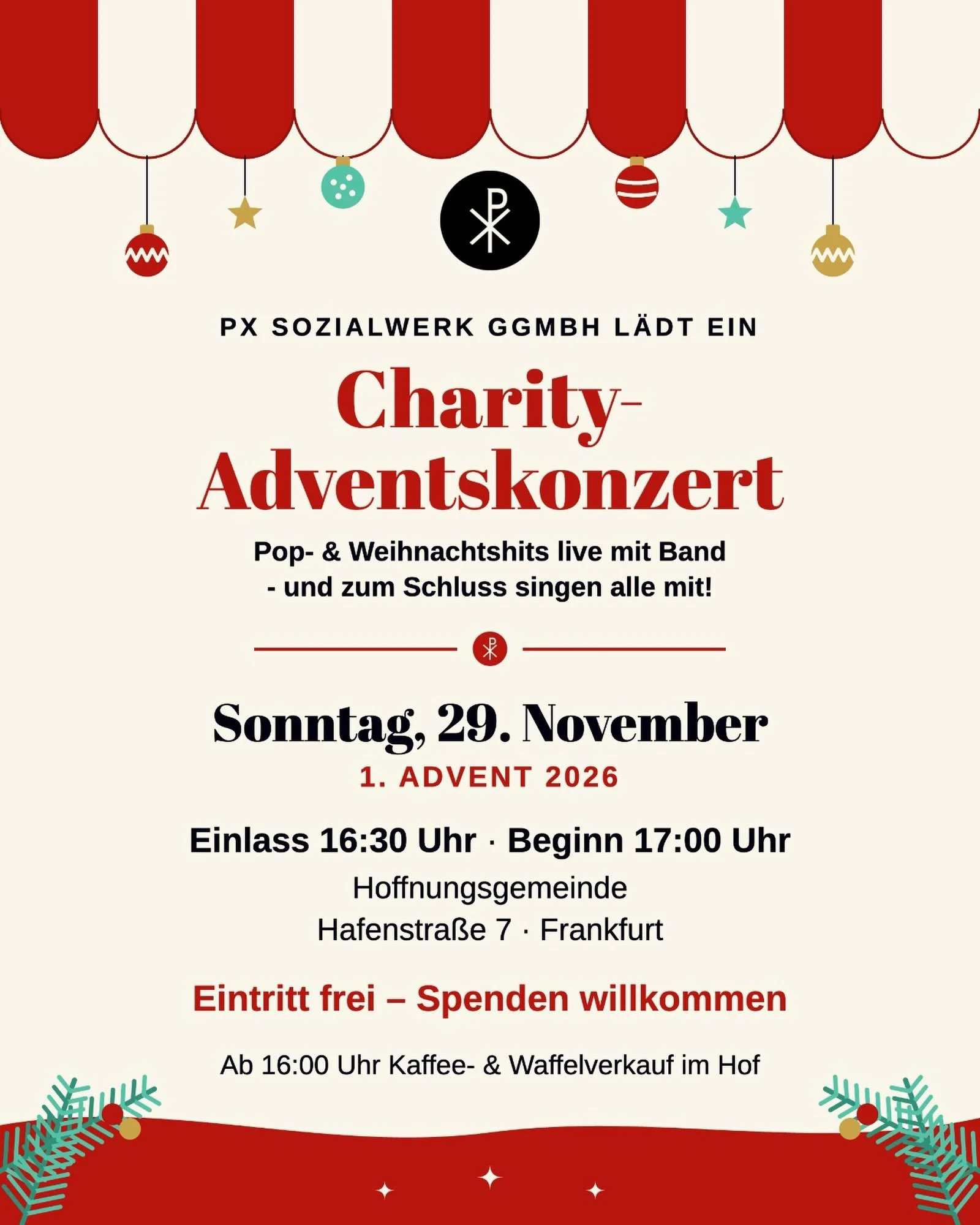 ❤️-liche Einladung zu unserem 1. Charity-Adventskonzert am 29.11.! 🎄

Ja, ihr habt richtig gelesen, hier kommt der erste Weihnachtspost! 🤪
Am 1. Advent wollen wir mit ganz viel Musik gemeinsam in die Weihnachtszeit starten. Eine Band wird eine Misc