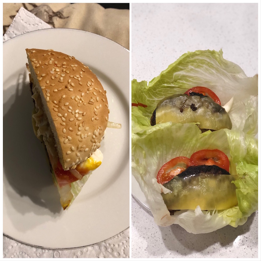 That half burger is sitting on a tiny side plate. In fact, I can’t even remember the last time anything at all I ate was on a normal sized dinner plate…