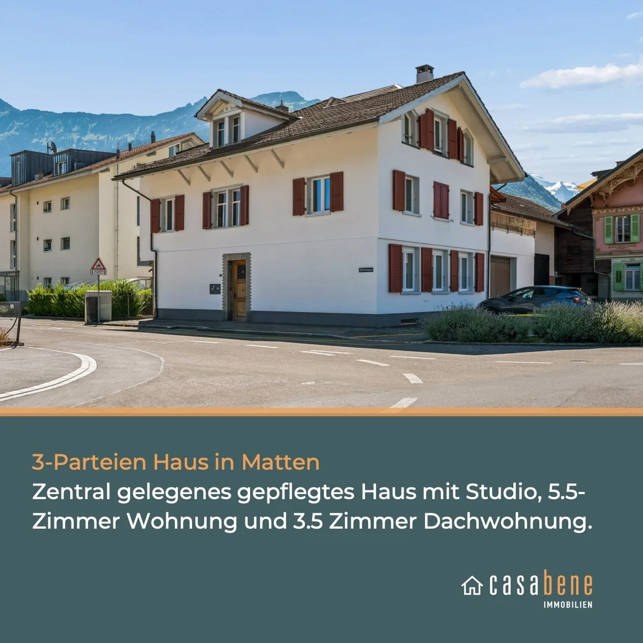 Eine Renditeimmobilie mit 3 Wohnungen an zentraler Lage in Matten ideal für Anleger, Handwerker, Grossfamilien. 5-Zimmer Wohnung, 3-Zimmer Wohnung und Studio.
