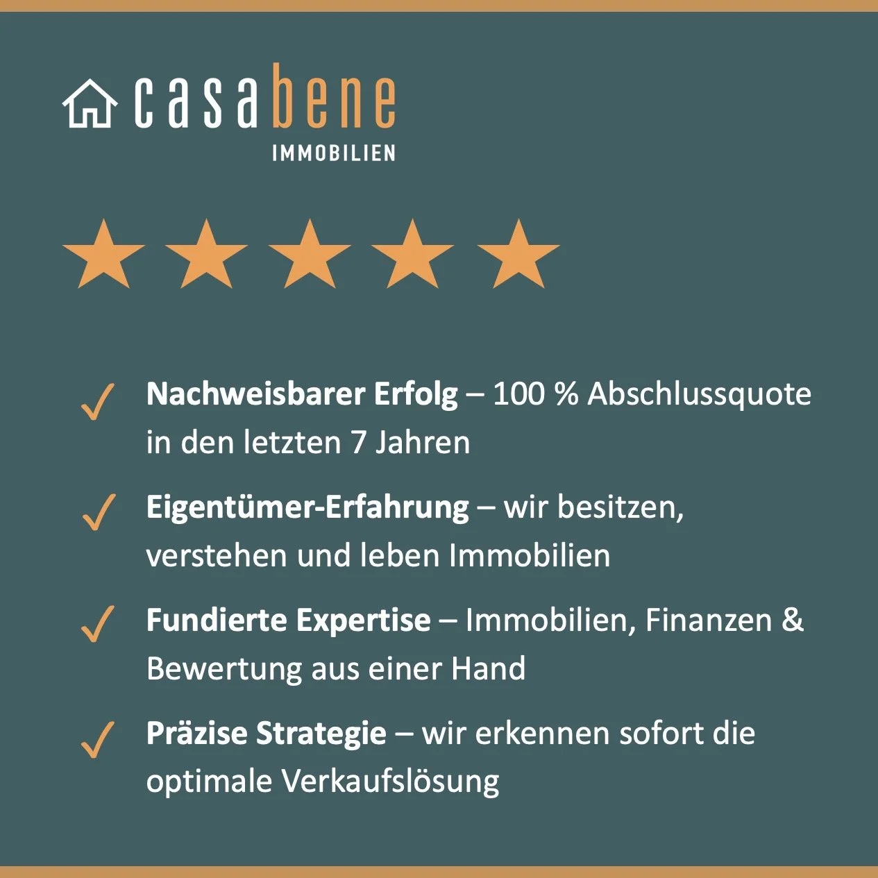 100 % Abschlussquote in den letzten 7 Jahren. Wir besitzen, verstehen und leben Immobilien. Immobilien, Finanzen & Bewertung aus einer Hand. Wir erkennen sofort die optimale Verkaufslösung