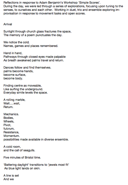 Holly Thomas in response to Adam Benjamin's workshop 'Simple Scores'