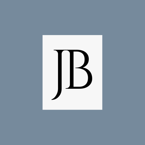 Jacquie Budd logo with the letters JB on a white background with blue surround