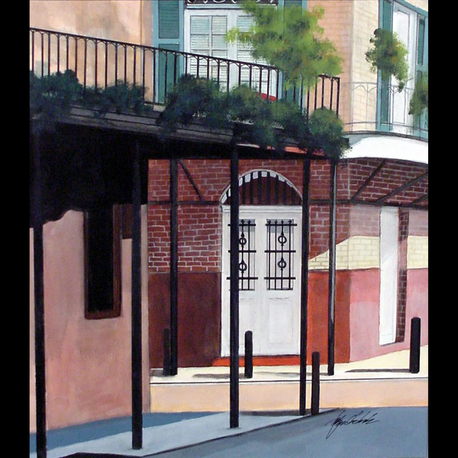 Early career painting of New Orleans Bourbon Street.