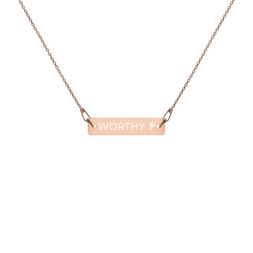 gold plated WORTHY engraved bar necklace