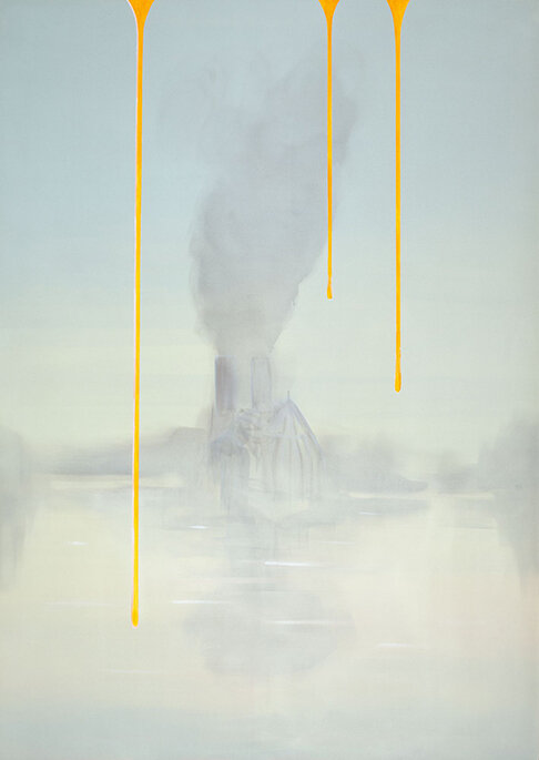   Wanda Koop ,  BREAKING NEWS (Notre Dame) , 2020, Acrylic on canvas, 84” x 60” 