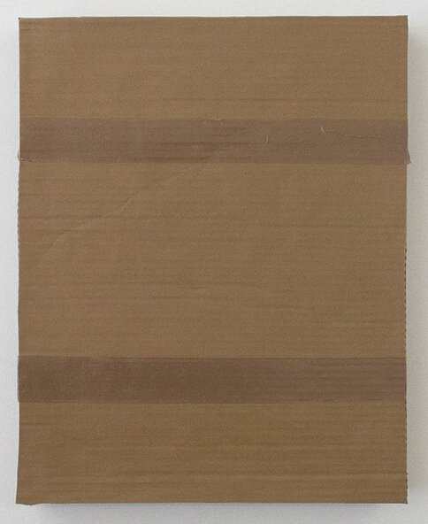  Tammi Campbell ,  Cardboard with Tan Packing Tape on Linen , 2017, Acrylic on linen, 20” x 16” 