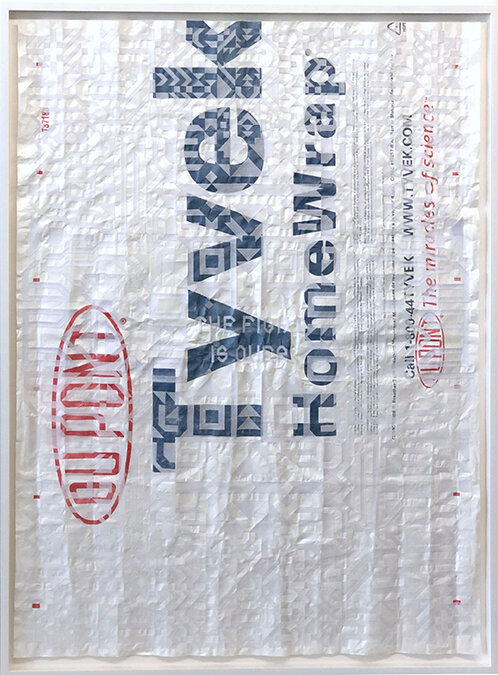   Caroline Monnet ,  The Fight is Over , 2020, Embroidery on Tyvek, 48” x 36” 
