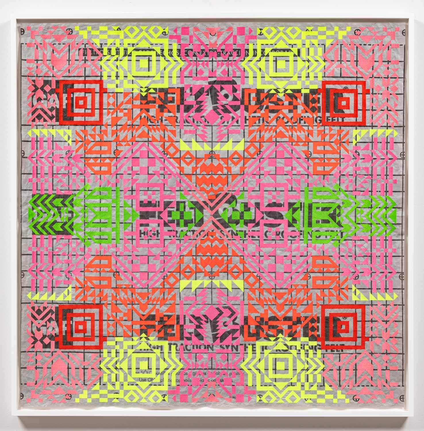   Caroline Monnet,   Blanket 06 , 2022 ,Broderie sur feutre-toiture synthétique / Embroidery on synthetic roofing felt, 48 x 48 in. 