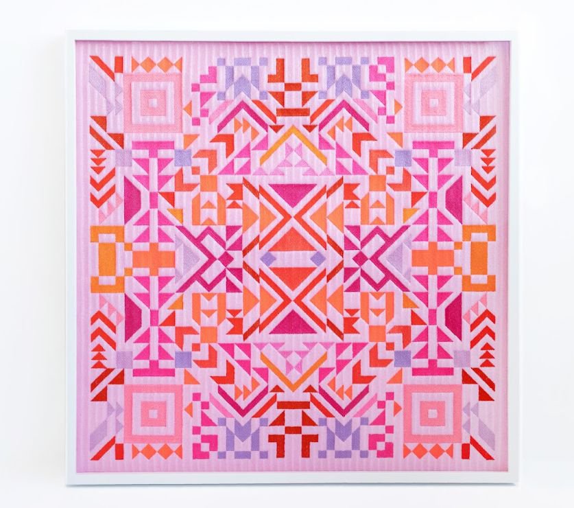   Caroline Monnet  -  Kokom's Comfort 02 , 2022 Broderie sur joint d'étanchéité / Embroidery on Comfort Seal 26 1/2 x 26 3/4 in. (67.3 x 68 cm) 