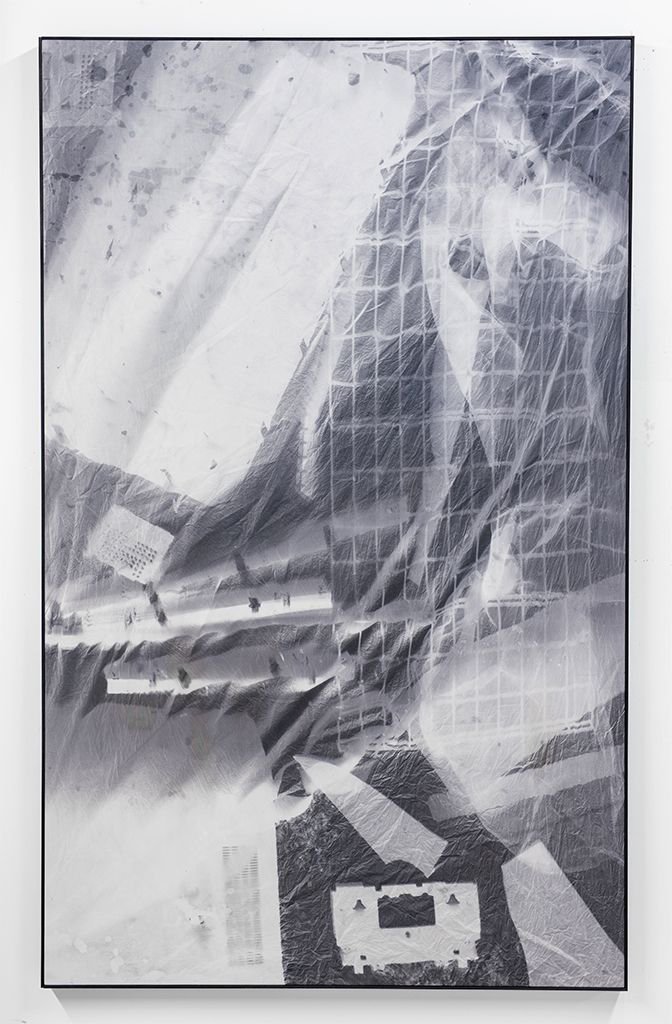   Mathieu Grenier  -  The Monitors #9 , 2022  Cyanotype sur coton / Cyanotype on cotton  81 x 50 in. (205.7 x 127 cm) 
