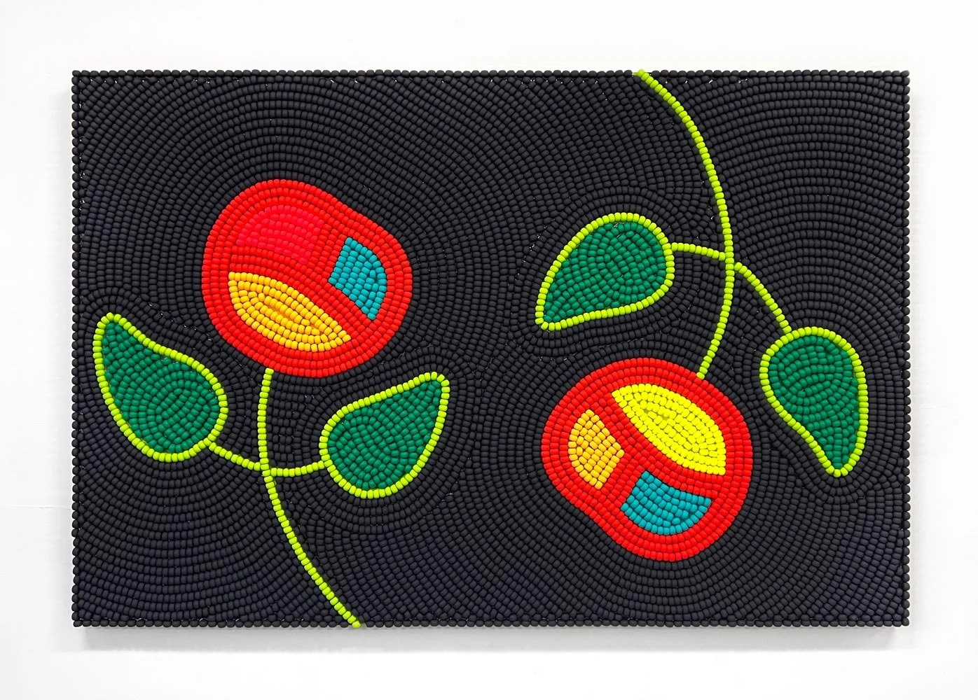 Renée Condo - Netawansum (a), 2024 Billes de bois, peinture acrylique, époxy sur panneau de bois / Wood beads, acrylic paint, epoxy on wood panel 48 x 72 in. 
