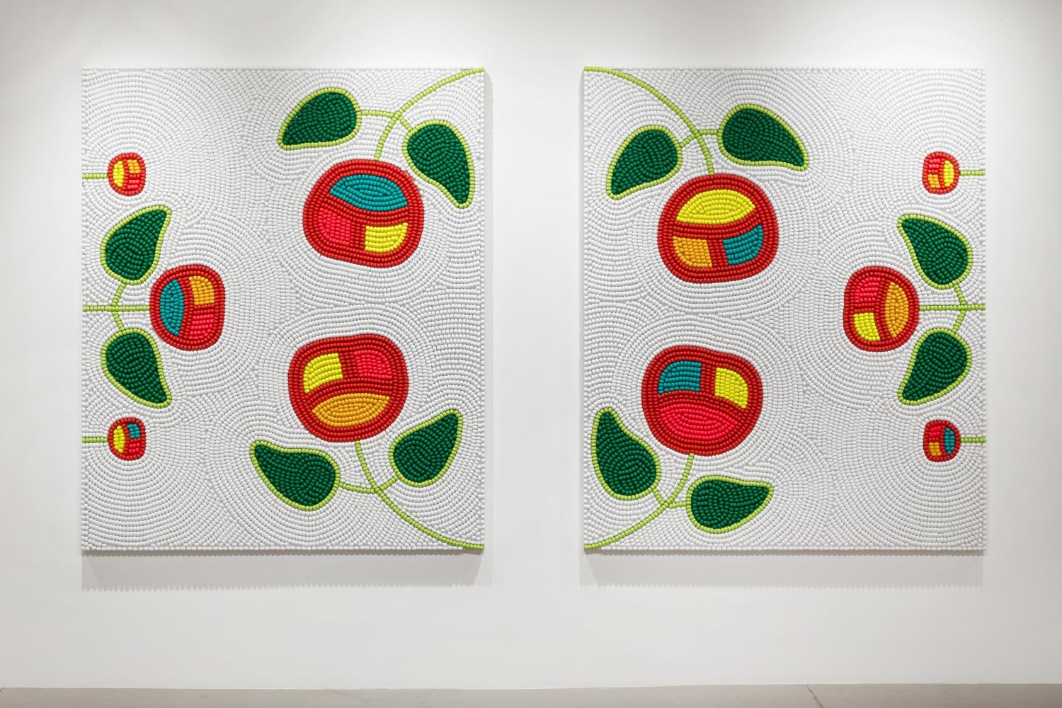 Renée Condo - Giju III (a & b) , 2024 Wood beads, acrylic paint, epoxy on wood panel 72 x 60 in. (182.9 x 152.4 cm)