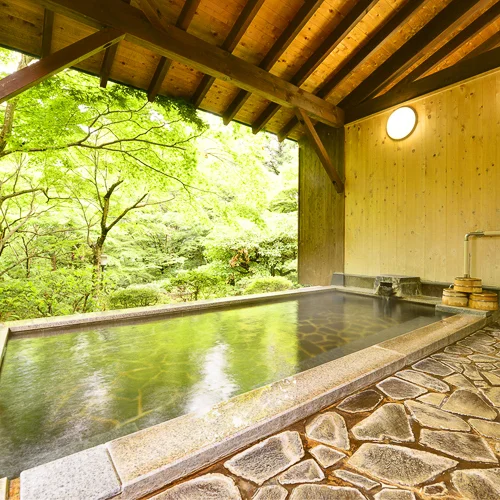 the outdoor communal bath at the kansuiro ryokan in gora