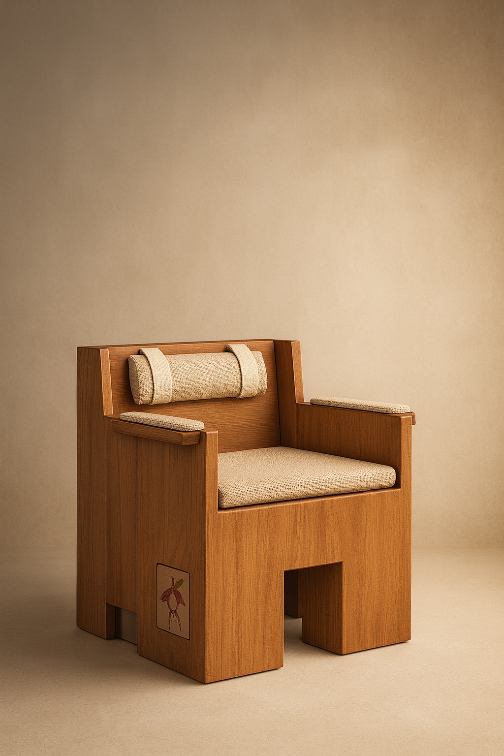 Handcrafted Cherry Wood Armchair with Cushions.png