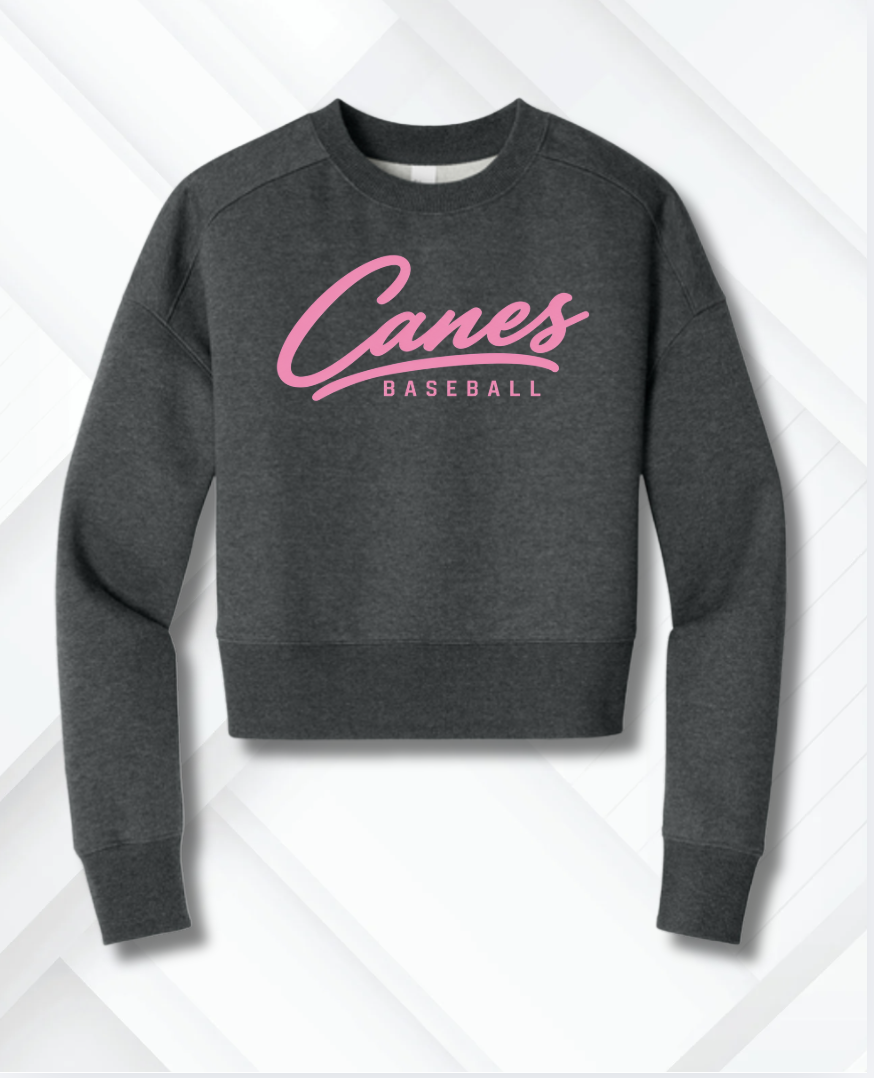 Charcoal Fleece Cropped Crew Pink Canes