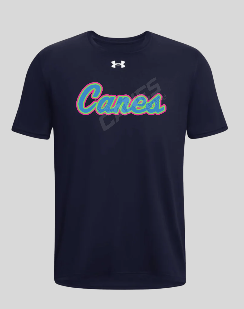 UA Canes Neon Navy Tech Tee Adult