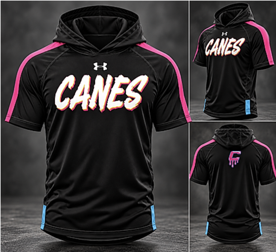 UA Canes Short Sleeve Light Weight Shooter Hoody Black/Capri