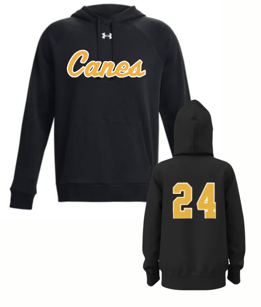 UA Canes Script Hoodie w/ Back Jersey Number