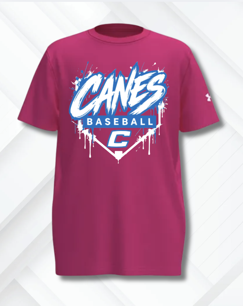 UA Canes Baseball Splatter Pink Athletics Tee