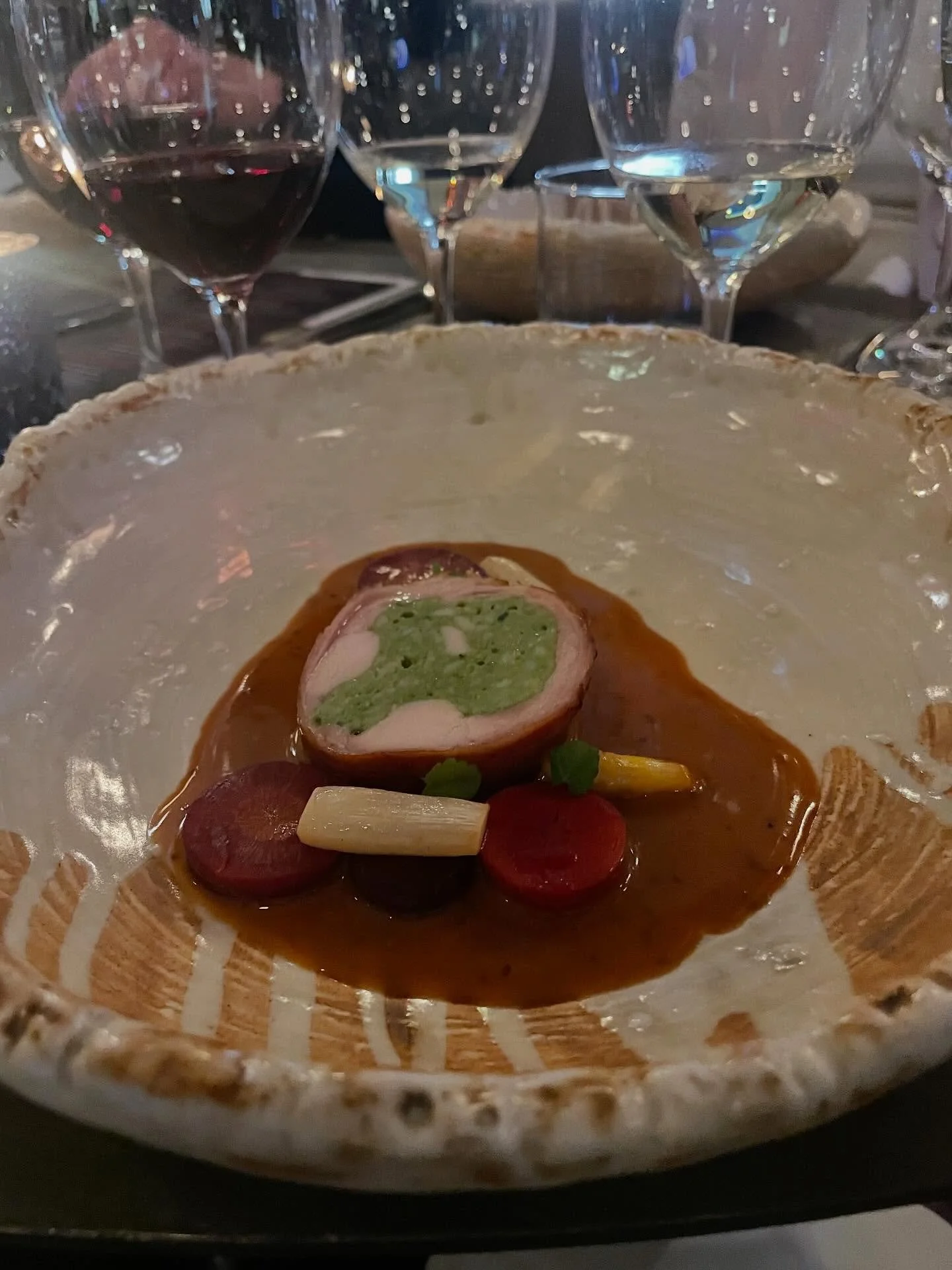 Rabbit saddle in prosciutto At #oxbowrestaurant tonight - seven coursed meal at #terroirsymposium2026. Chef Junell Mission. The hit of the night (so far). 

Congratulations @arlenestein for 20 years of Terroir!