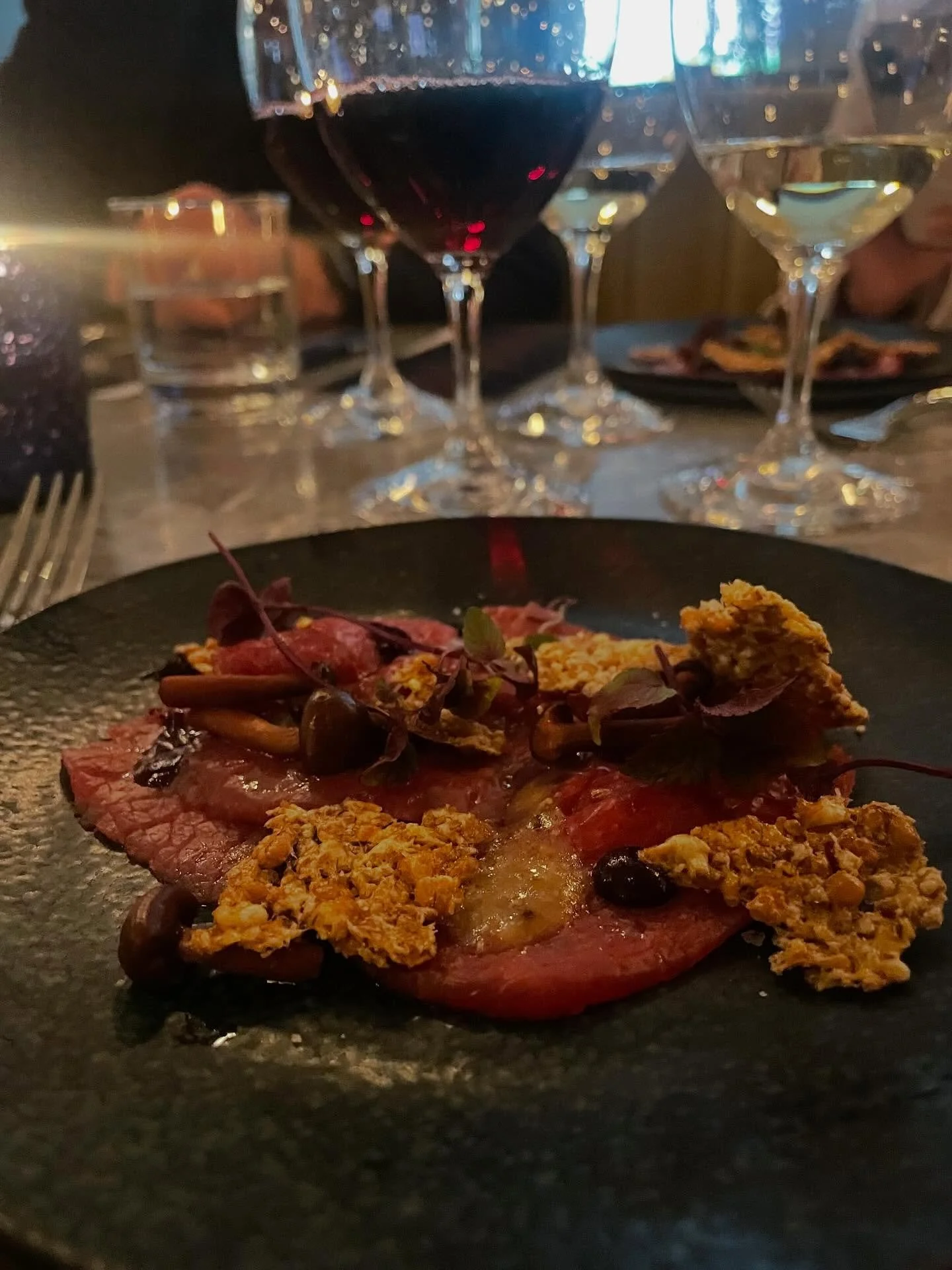 Bison Carpaccio at #oxbow restaurant, course by chef Jeremy Ouelette. #terriorsymposium2026 @arlenestein