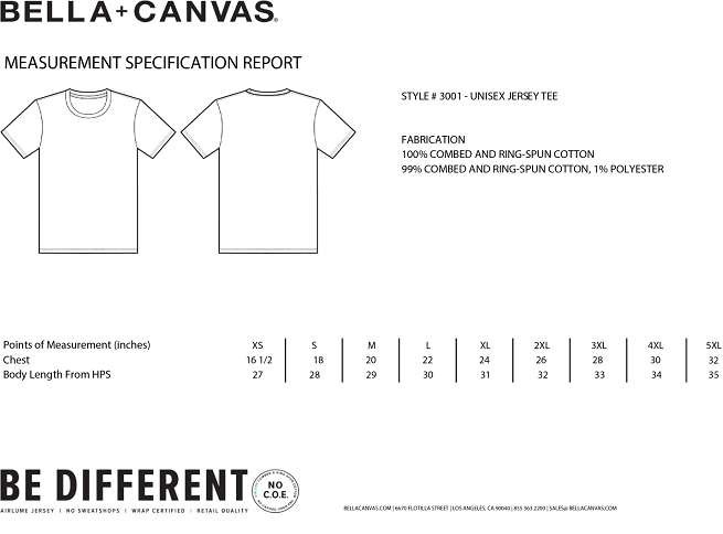 Universal T Shirt Size Chart