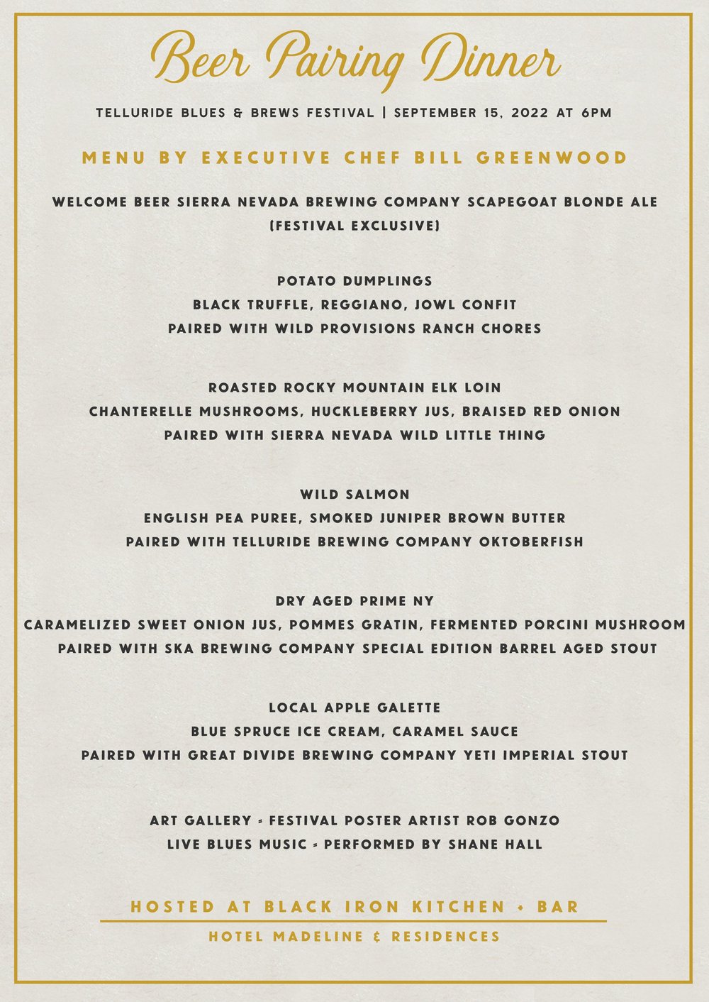 Beer Pairing Dinner Menu and Details Announced — Telluride Blues
