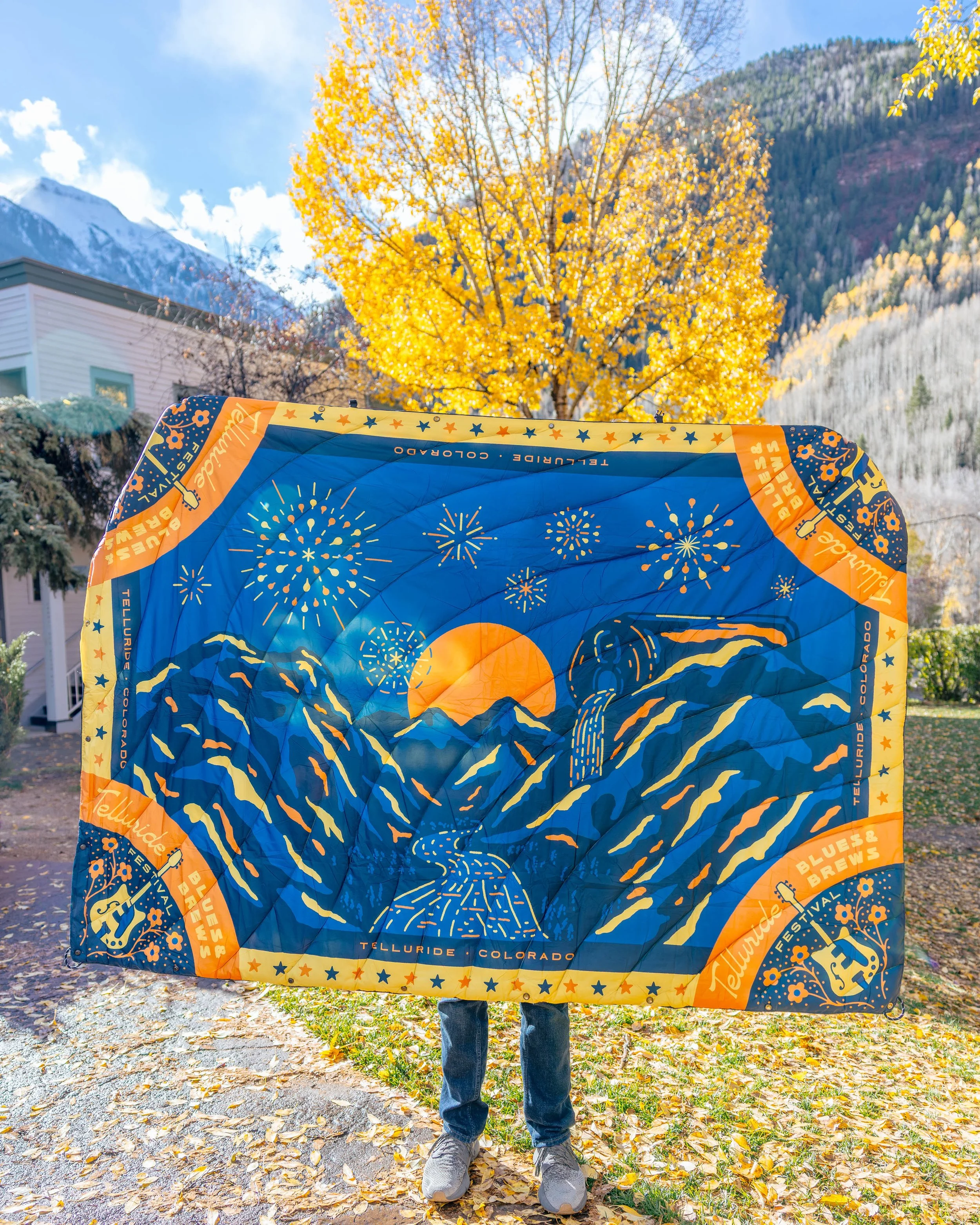 Double-Sided Telluride Blues & Brews Festival Puffy Blanket/Poncho