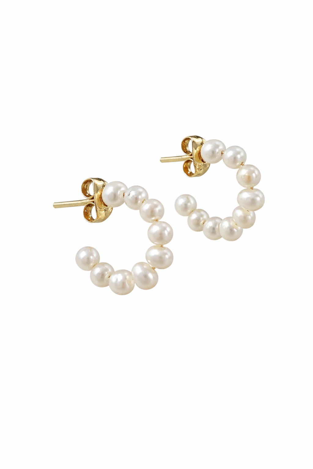 Lustrous 14k Gold Mini Pearl Hoops
