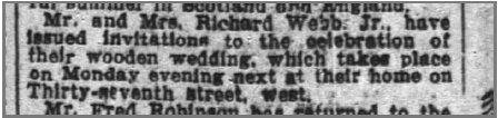 A newspaper article announcing Richard and Margaret’s wooden wedding anniversary celebration, which was held at their residence, the Webb House.