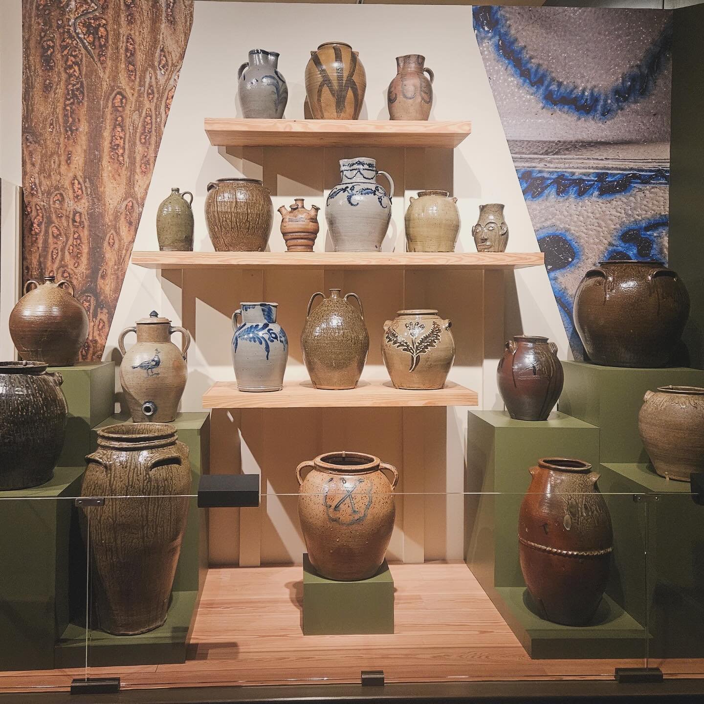 Majestic Scenic fabricated cantilevered shelves for the William C. &amp; Susan S. Mariner Southern Ceramics Gallery, Old Salem in North Carolina. The Mariners collection features incredible Southern pottery now on display for the public to enjoy at t