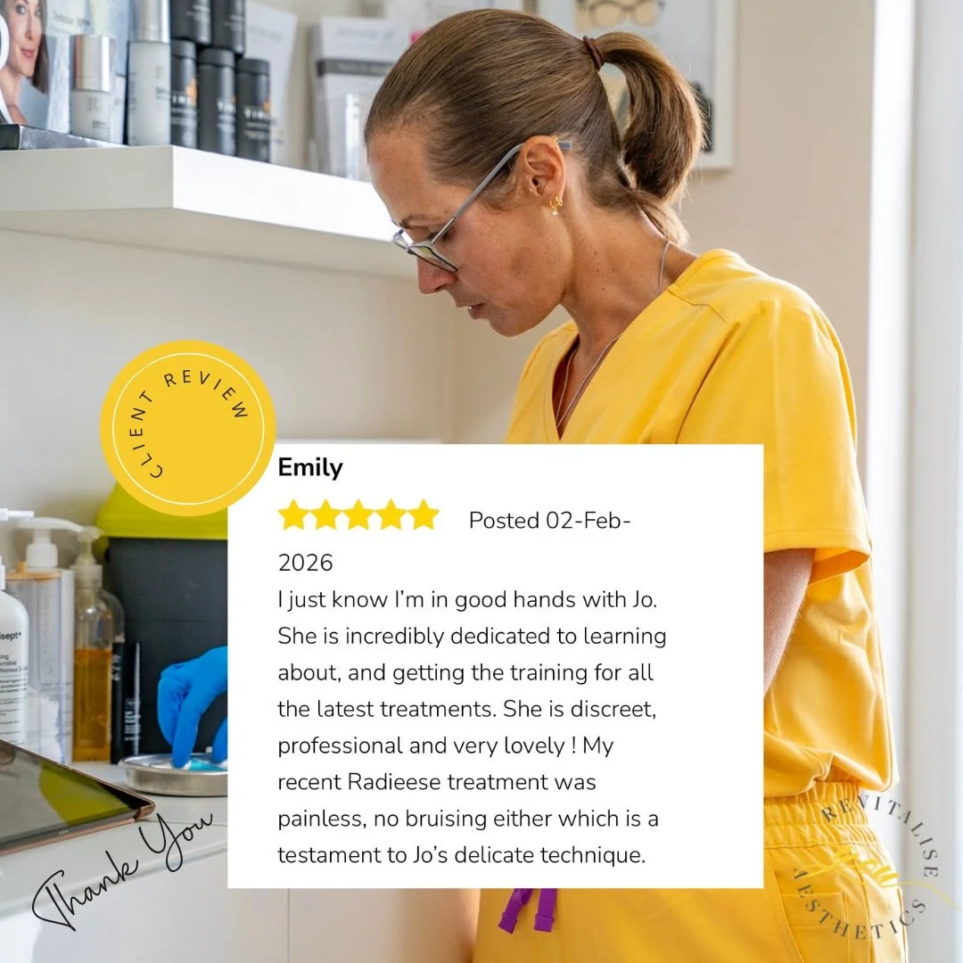 Reviews like this mean everything ❤️

Thank you for trusting me with your recent Radiesse treatment. Hearing that it was painless, with no bruising, and that you felt completely at ease is exactly what I strive for every single appointment.

Radiesse