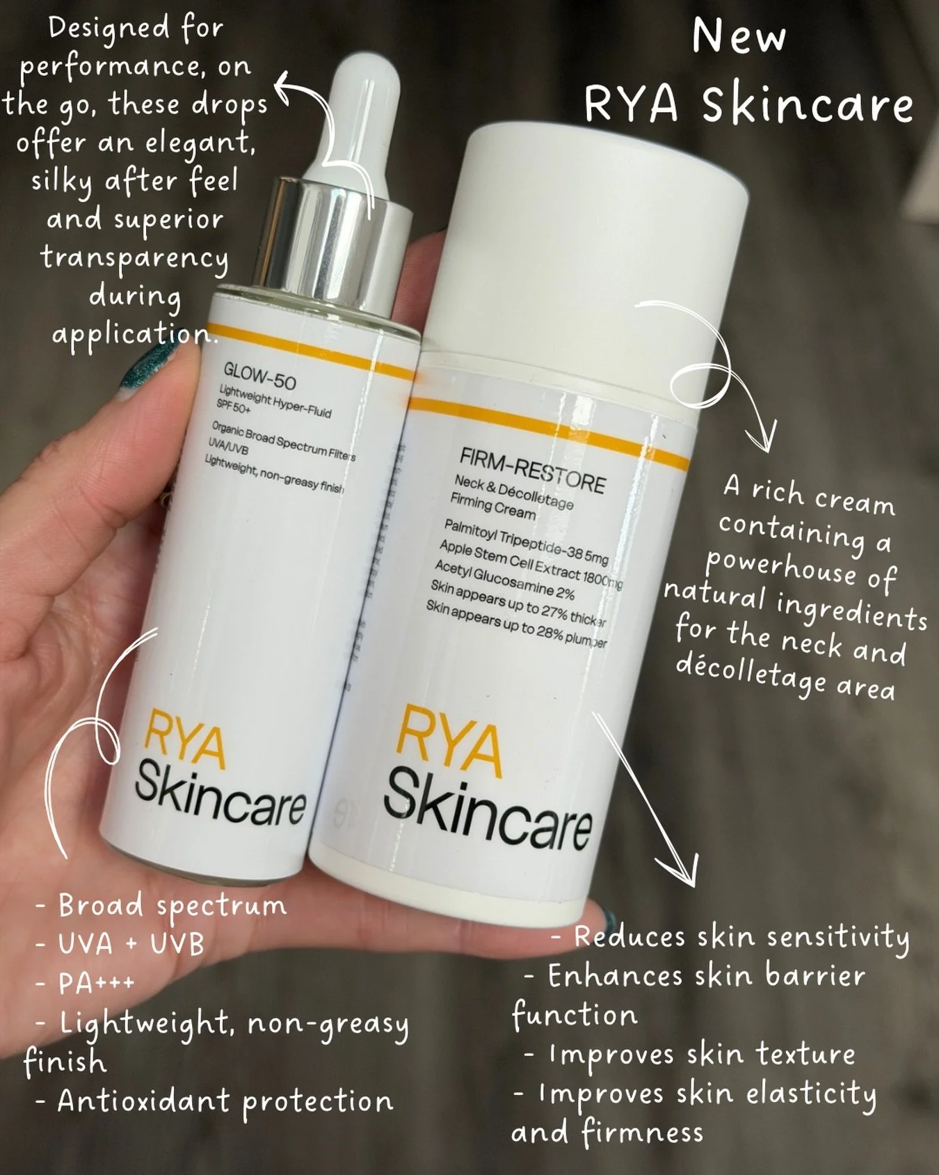 New to the RYA Skincare collection ❤️

💛 GLOW-50
A lightweight SPF50 drops, designed for daily protection without the heavy, greasy feel. Broad spectrum UVA + UVB protection with an elegant, silky finish that sits beautifully on top of makeup or on 