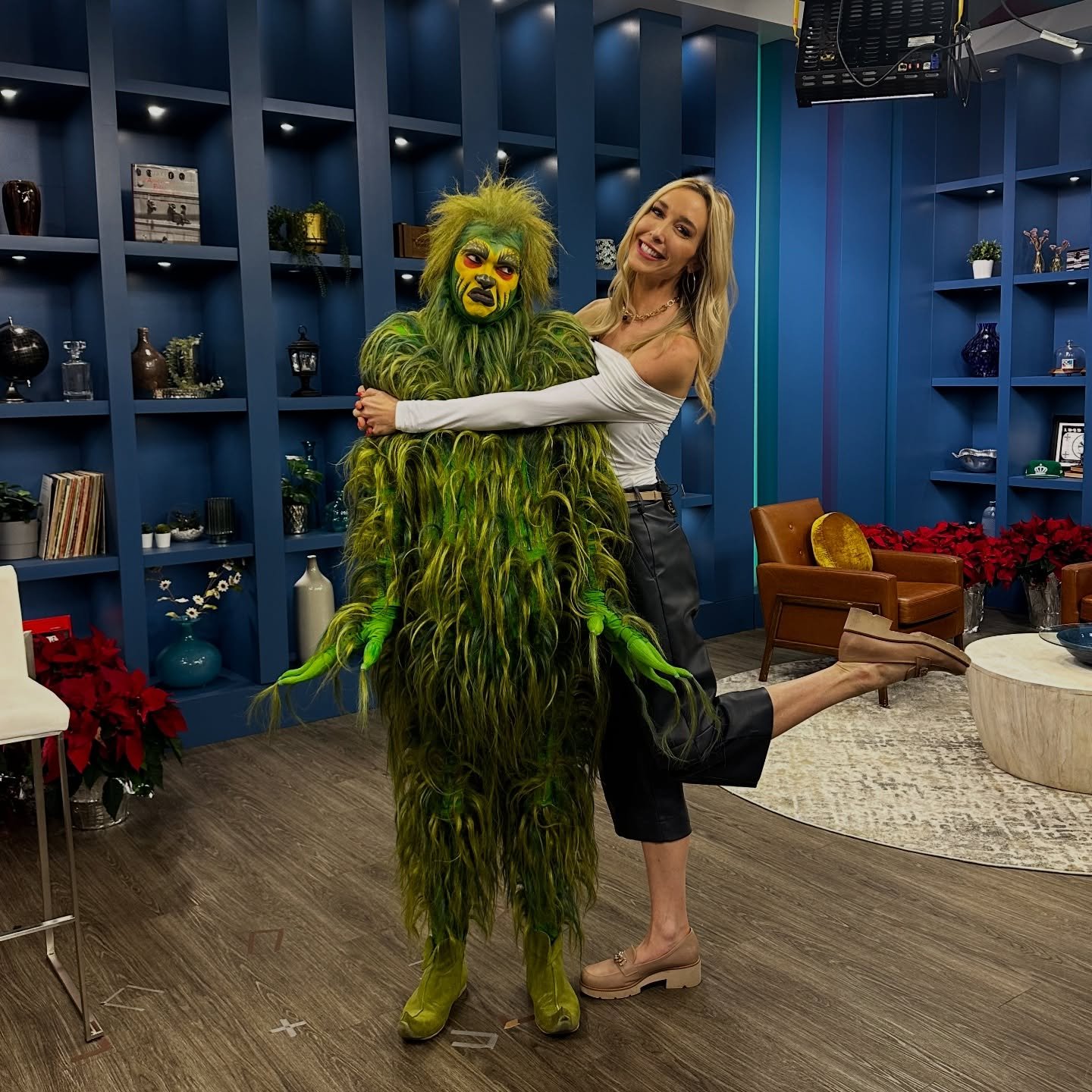 Mr. Grinch stopped by @qclife today trying to steal Christmas, but don&rsquo;t worry I got him! 😉 💚🎄

He didn&rsquo;t steal Christmas, but he definitely stole the show - catch him with @blumenthalarts and @grinchmusical !