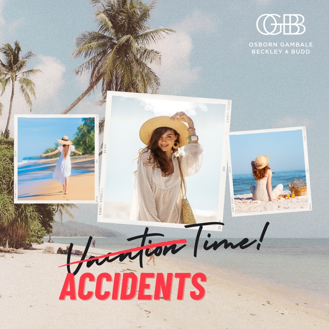 Vacation season is our busy season.  More cars on the road, drivers in unfamiliar areas, hotels at capacity, day drinking, old elevators, oblivious sightseers, jet skis (etc etc) means more accidents.  DID YOU KNOW that almost 1 in 5 vacationers get 
