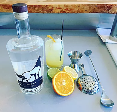 "The Big Tasty" cocktail - made with fresh, cold pressed organic orange, lemon and lime juice from Toniq Juice Bar in downtown Canmore.